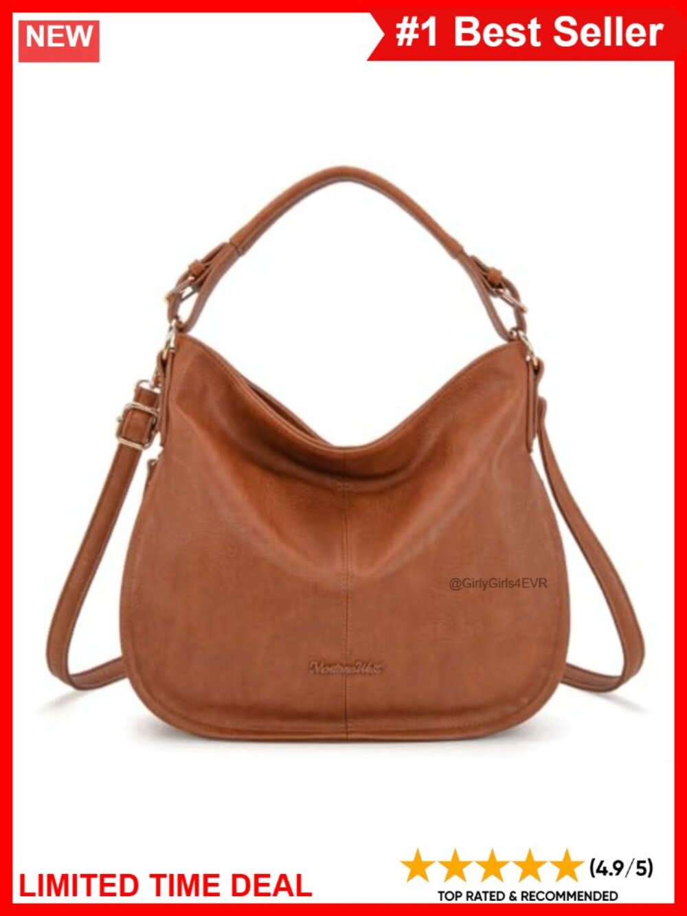Hobo Shoulder Bag Vegan Leather Expandable Multi-Pocket